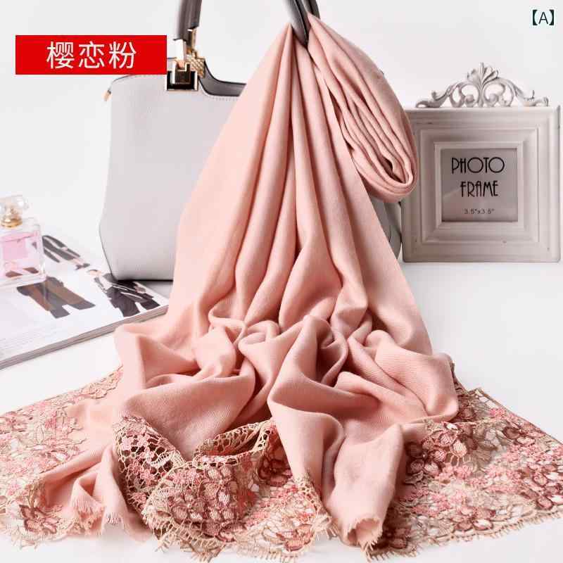 ストール 花柄 刺繍 レディース スカーフ ショール ウール 冬 ギフト おしゃれ レッド パープル ピンク