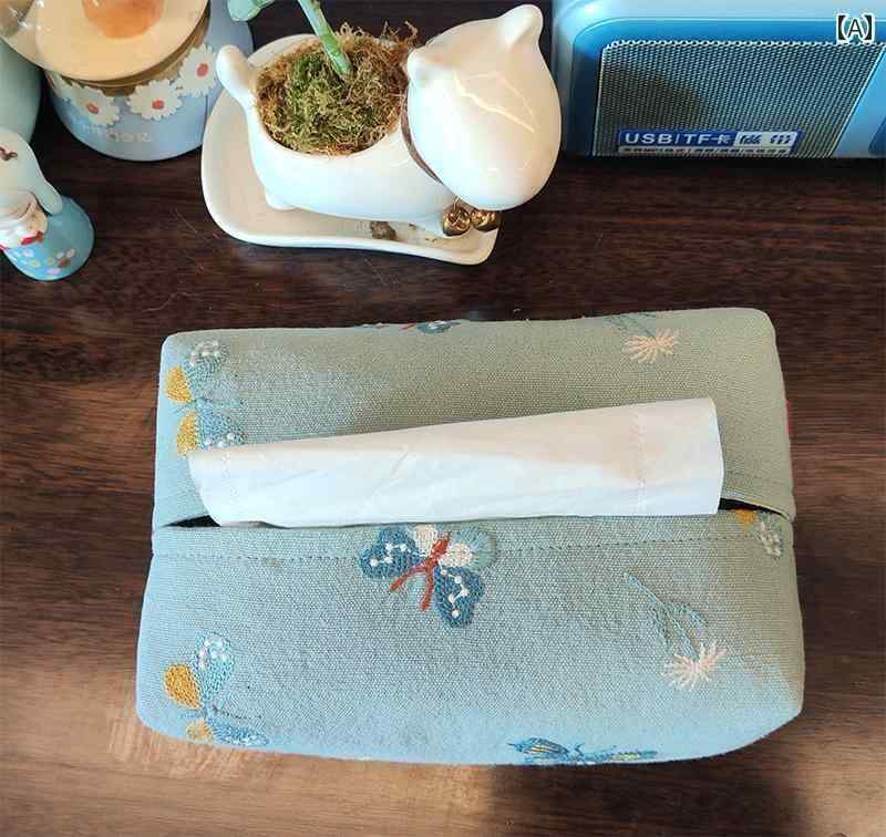 ティッシュケース おしゃれ バタフライ レトロ 綿 リネン 生地 ボックス 中国風 家庭用 収納 カバー ブ..
