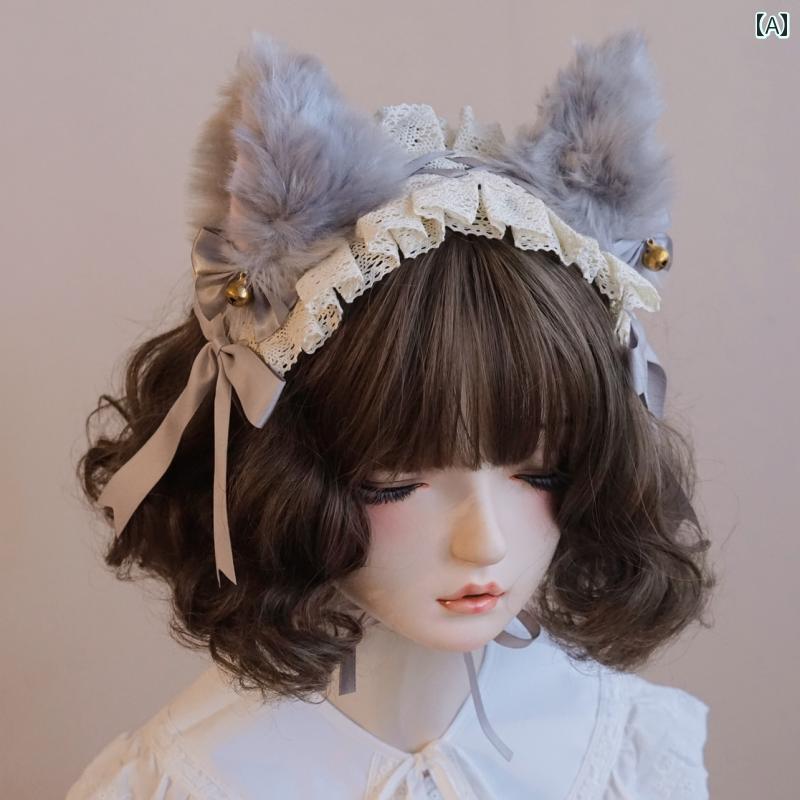 ロリータ ヘッドドレス ヘアバンド レディース キツネ 耳 猫 カチューシャ ぬいぐるみ アクセサリー グ..