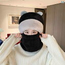 クマ耳 帽子 レディース メンズ 女の子 男の子 親子 かわいい おしゃれ 秋冬 ベビー 子供 マフラー ブラック カーキ ピンク