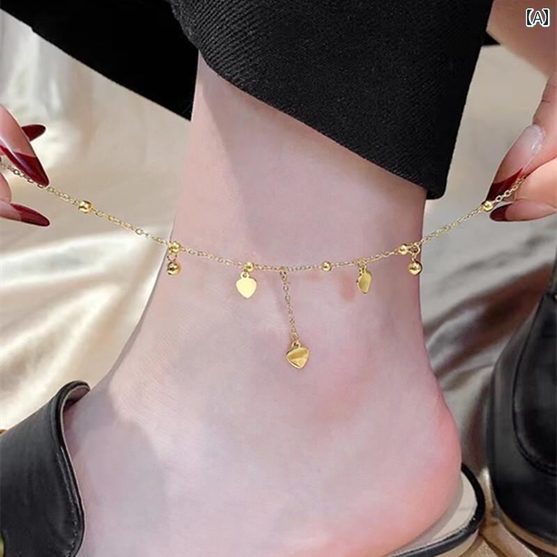 アンクレット レディース 足首 アクセサリー タッセル ラブ トランスファー ビーズ ガールフレンド ギフト ゴールド