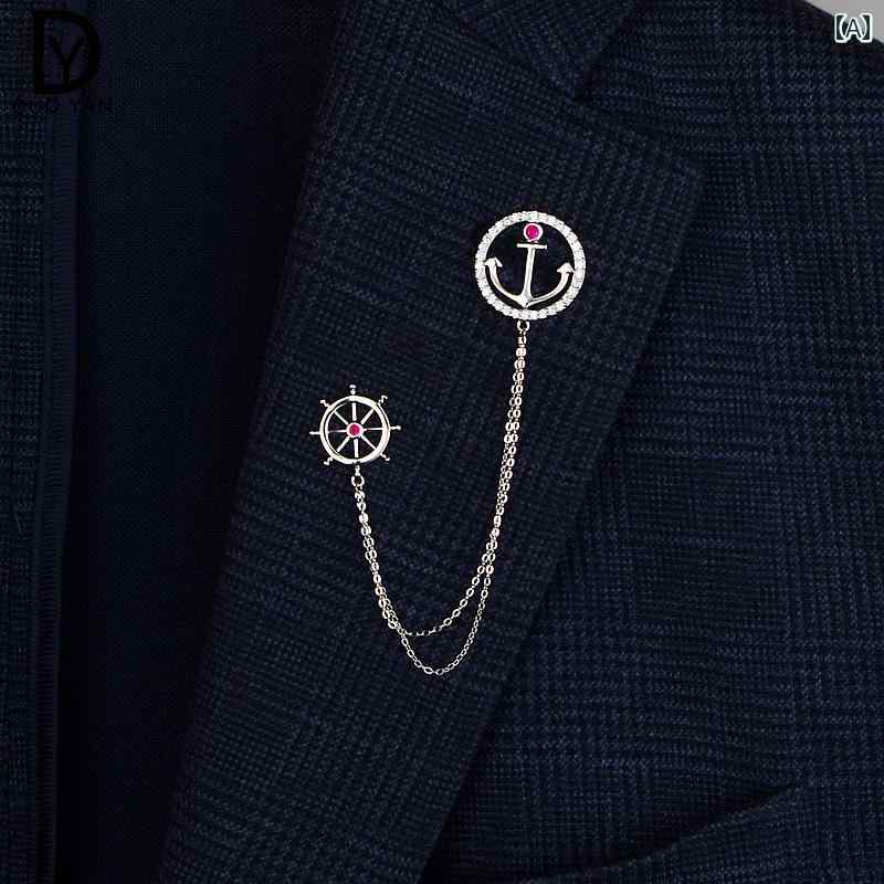ラベルピン タックピン メンズ レディース チェーン ブローチ スーツ アクセサリー 舵 おしゃれ ファッション レッド