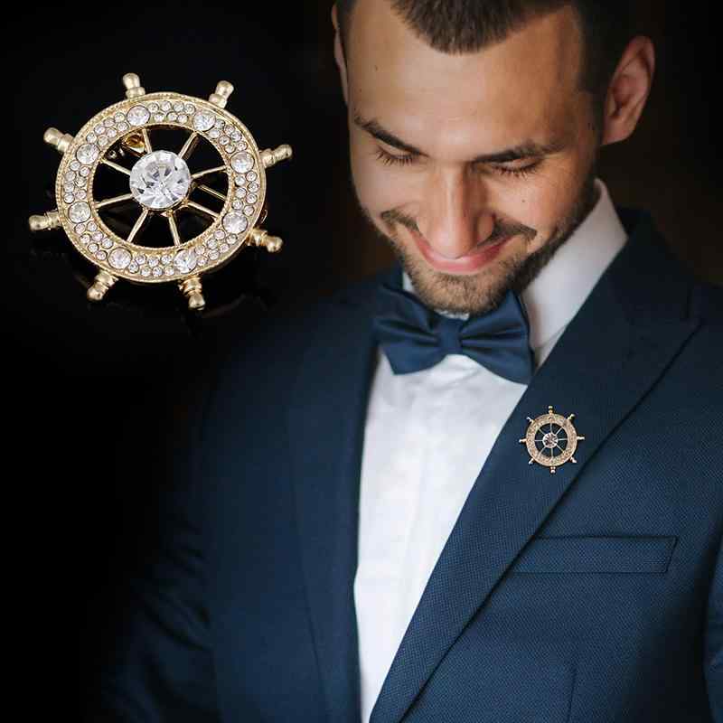 ラベルピン タックピン メンズ レディース チェーン ブローチ スーツ アクセサリー 王冠 メガネ 六芒星 鷹 舵 ゴールド シルバー