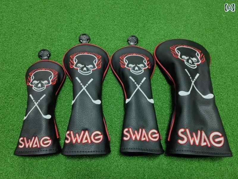 ゴルフクラブカバー おしゃれ ヘッド 保護 キャップ ユニバーサル シンプル 木製 ドライバー ドスティック スカル 黒 白