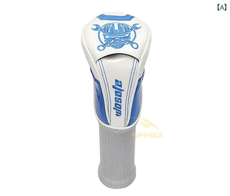 ゴルフクラブカバー おしゃれ ヘッド 保護 キャップ ユニバーサル シンプル ドスティック ハイブリッド 絶妙 スカルパターン 刺繍 白 青 黒