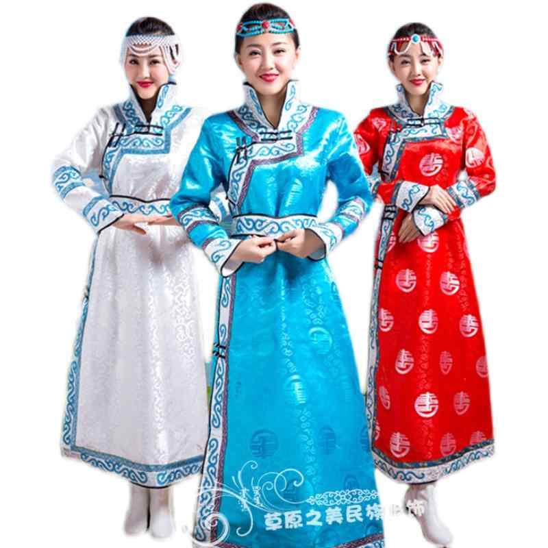 モンゴル 衣装 民族 舞踊 エスニック レディース ローブ ステージ パフォーマンス コスプレ ホワイト レッド ブルー