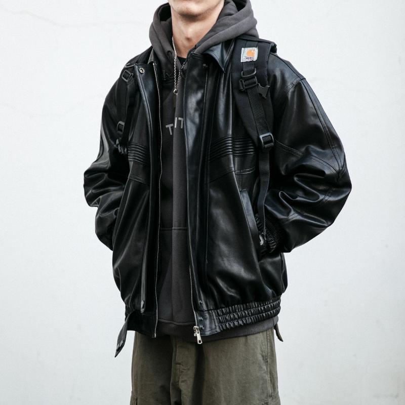 レザー ジャケット メンズ アウター カジュアル ジャンパー アメリカン レトロ 春秋 コットン 防風 ブラック