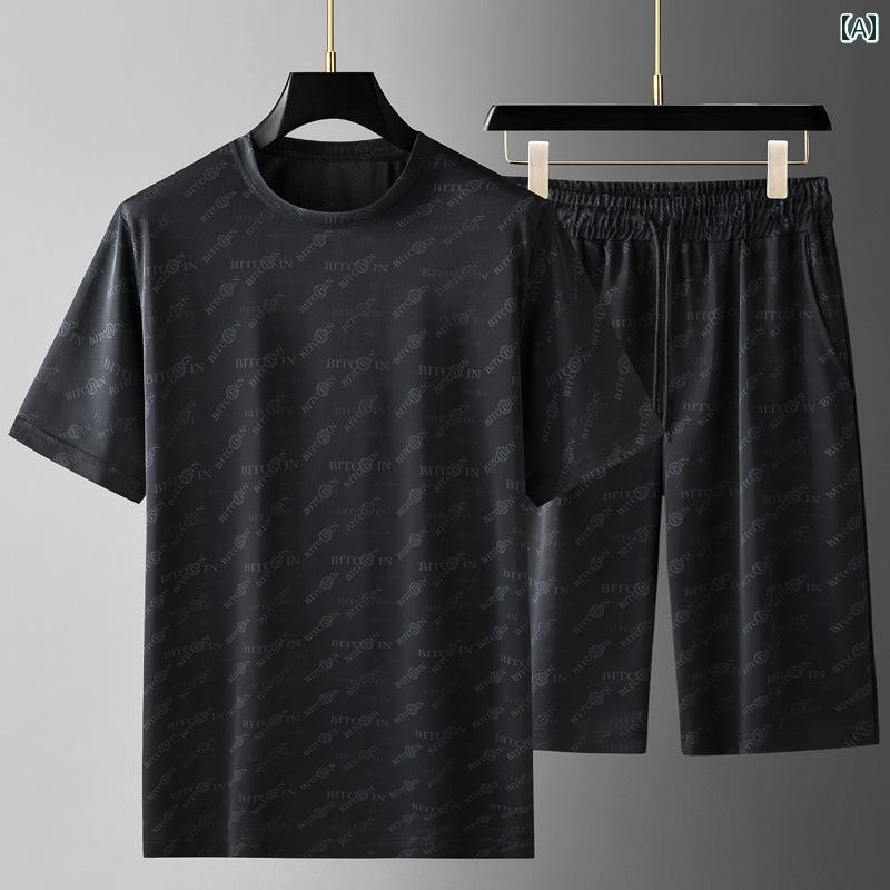 セットアップ メンズ 上下 ジャージ 薄手 半袖 Tシャツ ハーフパンツ ゆったり 通気性 春夏 ブラック ホワイト