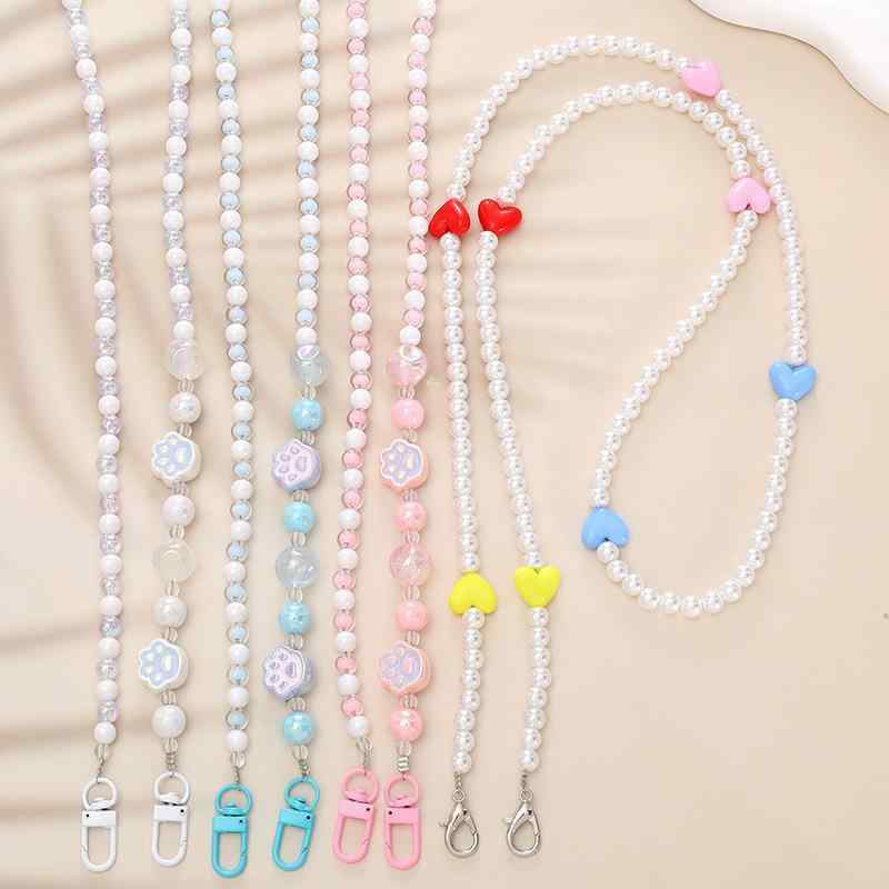 メガネチェーン 眼鏡チェーン レディース ストラップ ビーズ 携帯電話 パール 斜めがけ ペンダント ギフト かわいい ハート 猫 肉球 ホワイト ピンク ブルー
