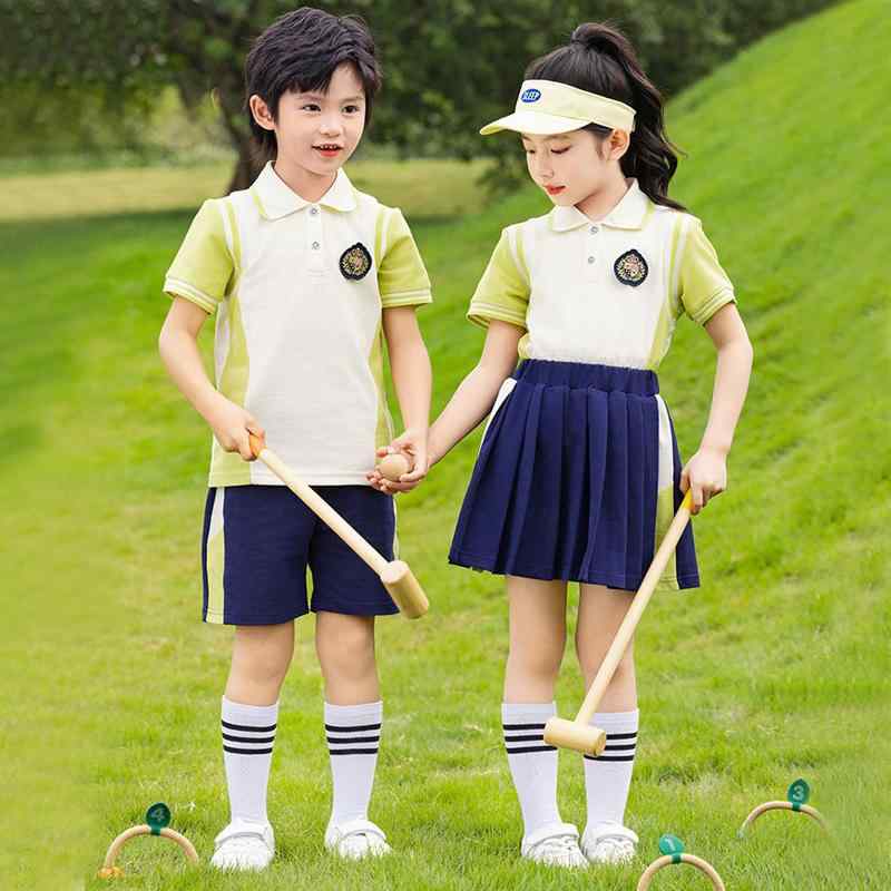 キッズ ゴルフウェア ジュニア 子供 半袖 大きいサイズ 男の子 女の子 スカート ショート パンツ 2点セット イエロー