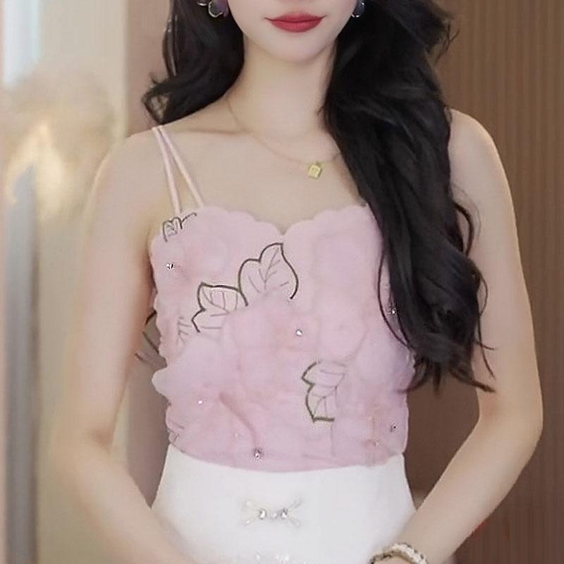 スパンコール キャミソール レディース トップス キラキラ パーティー ダンス 夏 刺繍 ビーズ 胸パッド 美しい 弾性 インナーウェア ホワイト ピンク