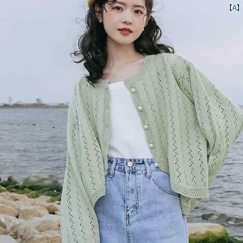 ニット レディース カーディガン おしゃれ カジュアル 大きいサイズ ショート 春秋 薄手 セーター 春夏 トップス グリーン