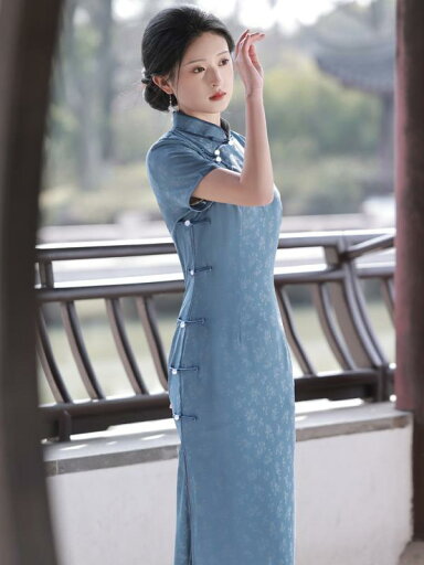 チャイナドレス 中国風 レディース ワンピース レーヨン ジャガード 春夏 的 レトロ 若々しい 女の子 ブルー チャイナドレス 中国風 レディース ワンピース レーヨン ジャガード 春夏 的 レトロ 若々しい 女の子 ブルー