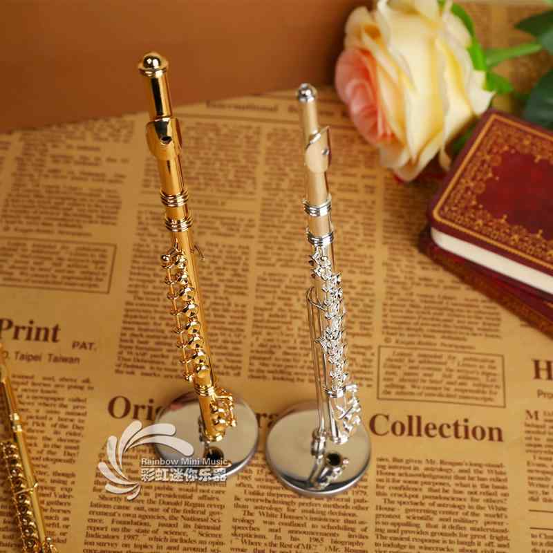 ミニチュア 楽器 模型 置物 オブジェ 装飾 飾り おしゃれ ミニ 管楽器 フルート ギフト ゴールド シルバー