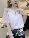 チャイナ風 普段着 レディース トップス レトロ おしゃれ 大きいサイズ 春夏 ビーズ シフォン シャツ ミッド ベルスリーブ アセテート サテン ドレス ピン...