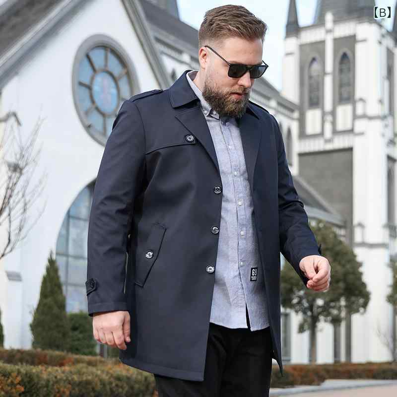 トレンチコート メンズ ジャケット ウィンドブレーカーミドル丈 春秋 大きいサイズ ビジネス カジュアル 紳士服 カーキ ネイビー