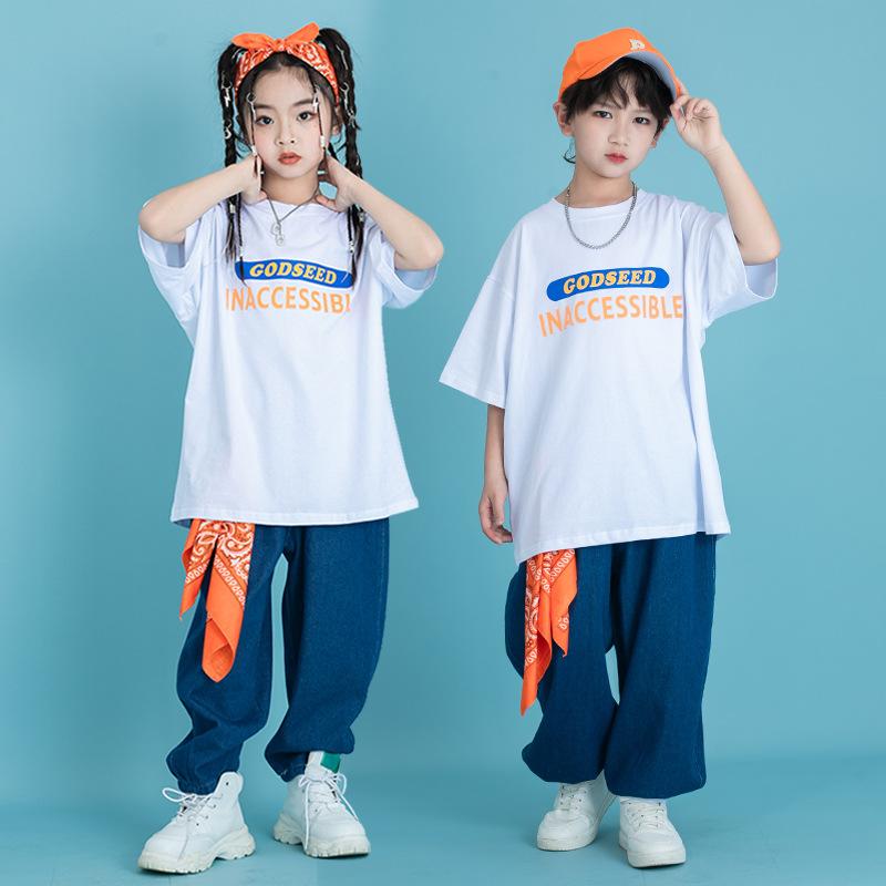 キッズ 男の子 女の子 ストリート ダンス セットアップ 衣装 ジャズ ヒップホップ 夏 学生 発表会 白 ネイビー オレンジ