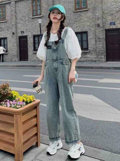 オーバーオール 秋冬 サロペット パンツ つなぎ レディース カジュアル デニム ストレート ワイド ブルー オーバーオール 秋冬 サロペット パンツ つなぎ レディース カジュアル デニム ストレート ワイド ブルー