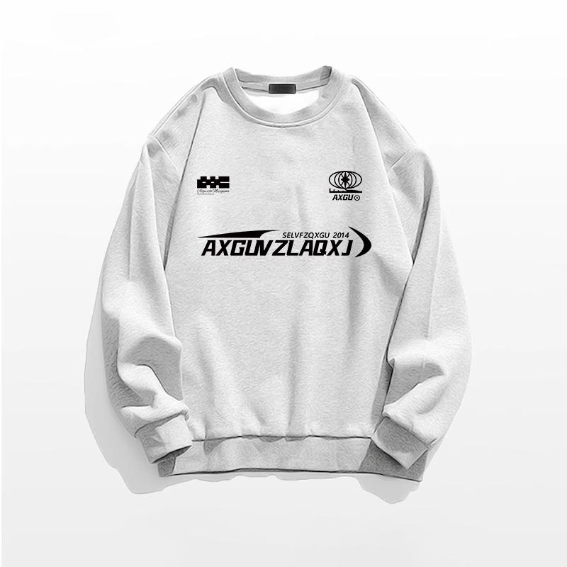 トレーナー メンズ スウェット トップス 秋冬 アメリカン ラウンドネック スウェットシャツ ストリート ベルベット 厚手 ホワイト(4)