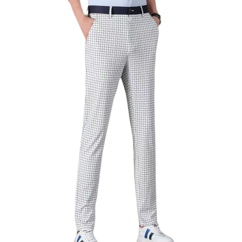 ゴルフウェア メンズ スポーツ パンツ おしゃれ 春秋 ロング ストレッチ カジュアル チェック ホワイト..