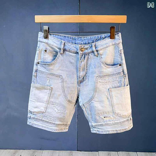 デニム ハーフパンツ メンズ 短パン ショートパンツ ウォッシュド カジュアル ストリート ダメージ ファッション ブルー デニム ハーフパンツ メンズ 短パン ショートパンツ ウォッシュド カジュアル ストリート ダメージ ファッション ブルー