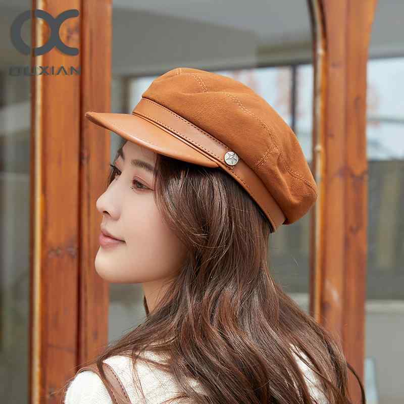 キャスケット メンズ レディース 帽子 革 レザー シープスキン フラットトップ 韓国 レトロ カジュアル ベレー帽 ブラウン ブラック ネイビー
