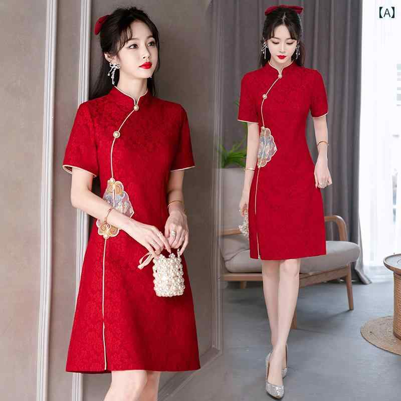 ワンピース きれいめ ぽっちゃり プラス サイズ レディース 半袖 夏 お腹部カバー スリム チャイナ ド..