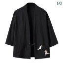 羽織 メンズ おしゃれ カーディガン 着物 はっぴ アウター 中国風 チャイナ風 コート 七分袖 装 漢服 夏 薄手 ローブ リネン ブラック レッド ブラウン