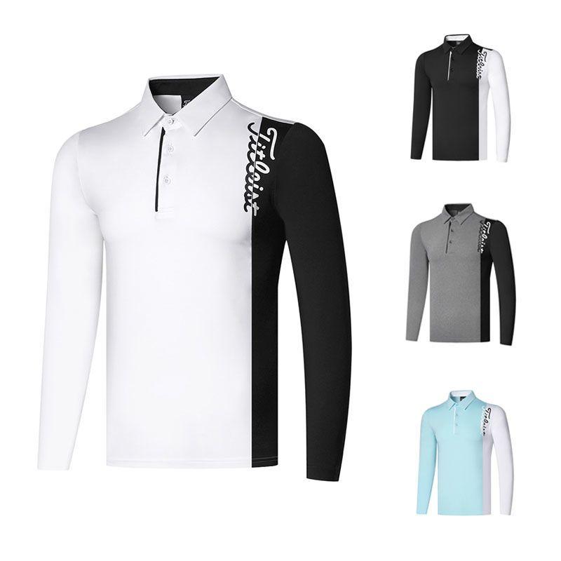 ゴルフウェア メンズ スポーツ トップス おしゃれ 春秋 長袖 Tシャツ アウトドア 速乾 伸縮性 ユニフォーム ホワイト ブラック ブルー ポロシャツ