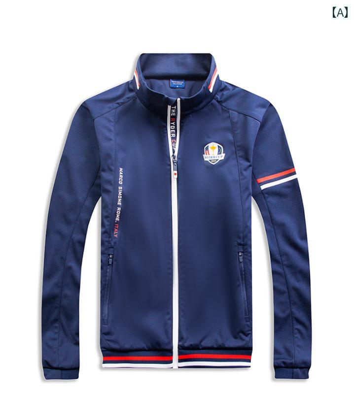 ゴルフウェア メンズ スポーツ トップス おしゃれ ジャケット 吸汗 春秋 防風 ストレッチ ネイビー ブルー ホワイト