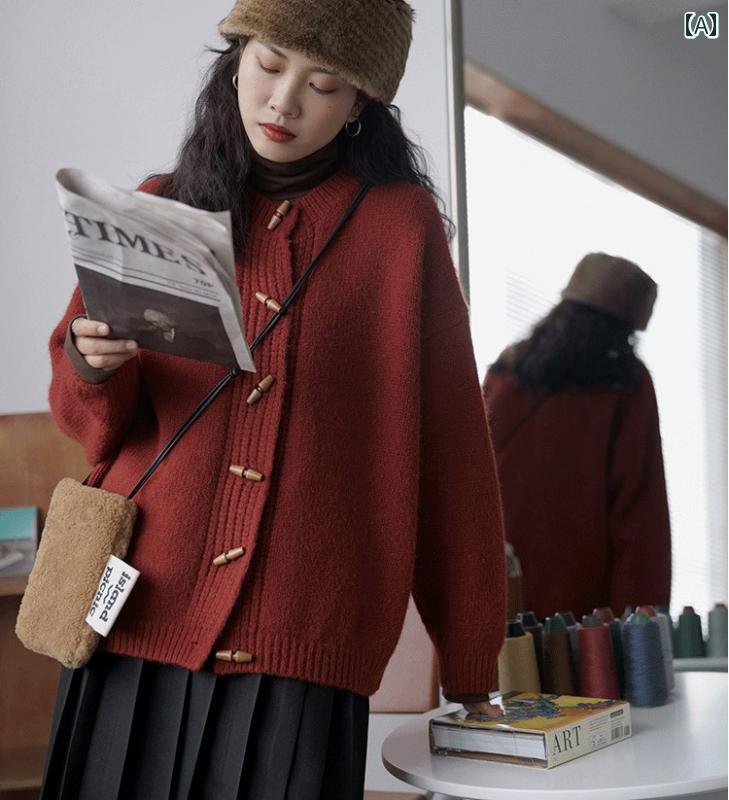 ニット レディース カーディガン おしゃれ カジュアル 大きいサイズ 春秋 セーター ショート トップス 赤 黄色 紺