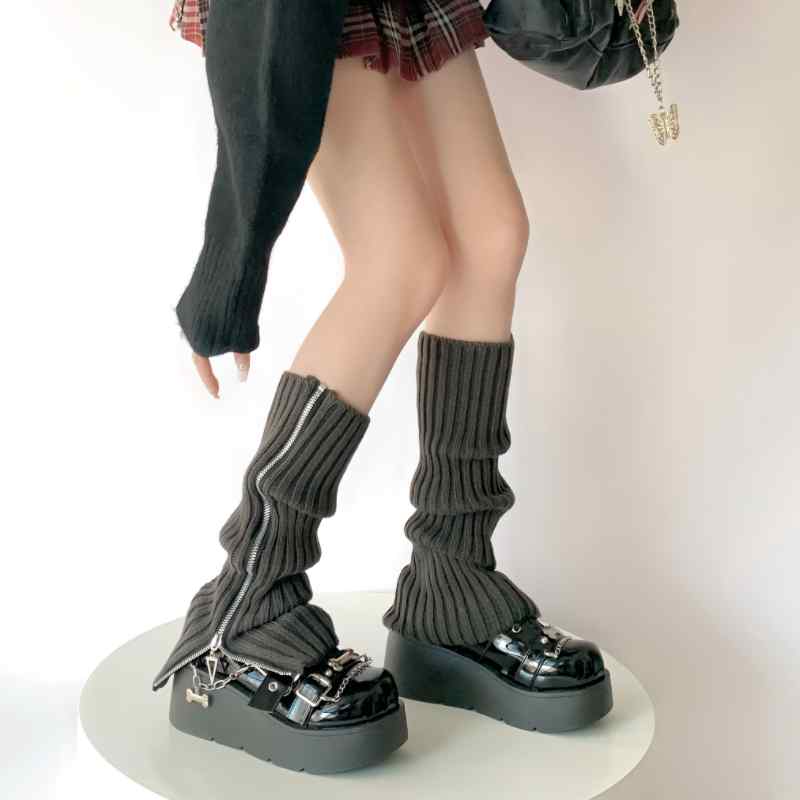 レッグカバー レディース ソックス 秋冬 Y2K サブカル レッグウォーマー パイルソックス ニットソックス ミドル 保温 冷え対策 ギャル グレー ホワイト