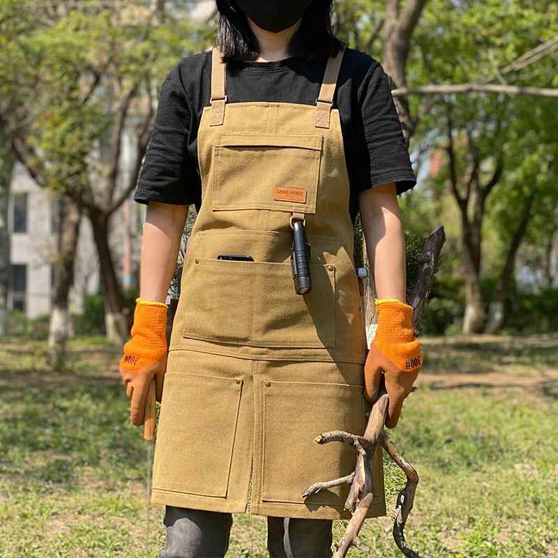 ガーデニングエプロン レディース メンズ 料理 家庭 キッチン おしゃれ アウトドア アメリカン キャンプ 作業服 レトロ キャンバス カーキ グリーン ブラッ...