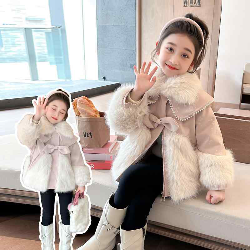 キッズ 子供 女の子 アウター もこもこ ファー 子供服 裏起毛 長袖 秋冬 厚手 ジャケット クール ピンク パープル
