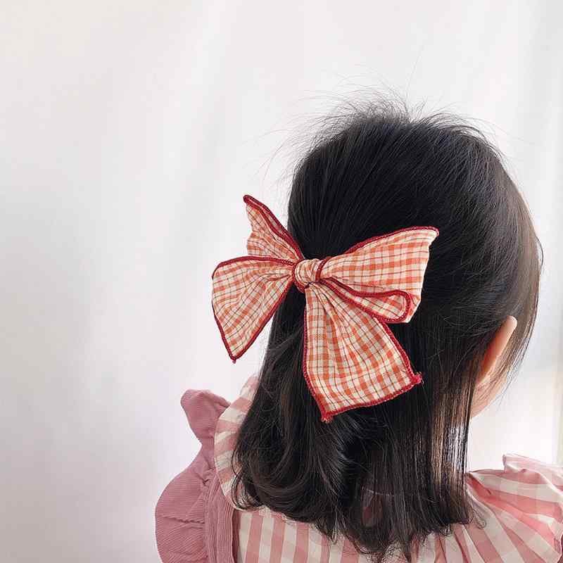 ヘアクリップ リボン チェック キッズ 子供 女の子 レディース ファッション かわいい おしゃれ 韓国 ヘアアクセサリー オレンジ ピンク イエロー