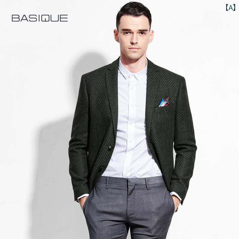 ジャケット メンズ 秋冬 ヘリンボーン スリム ウール コート スーツ ビジネス 紳士 厚手 グリーン