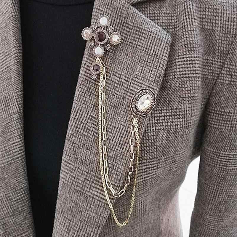 ラベルピン タックピン メンズ レディース チェーン ブローチ スーツ アクセサリー コサージュ 王冠 パール ホワイト