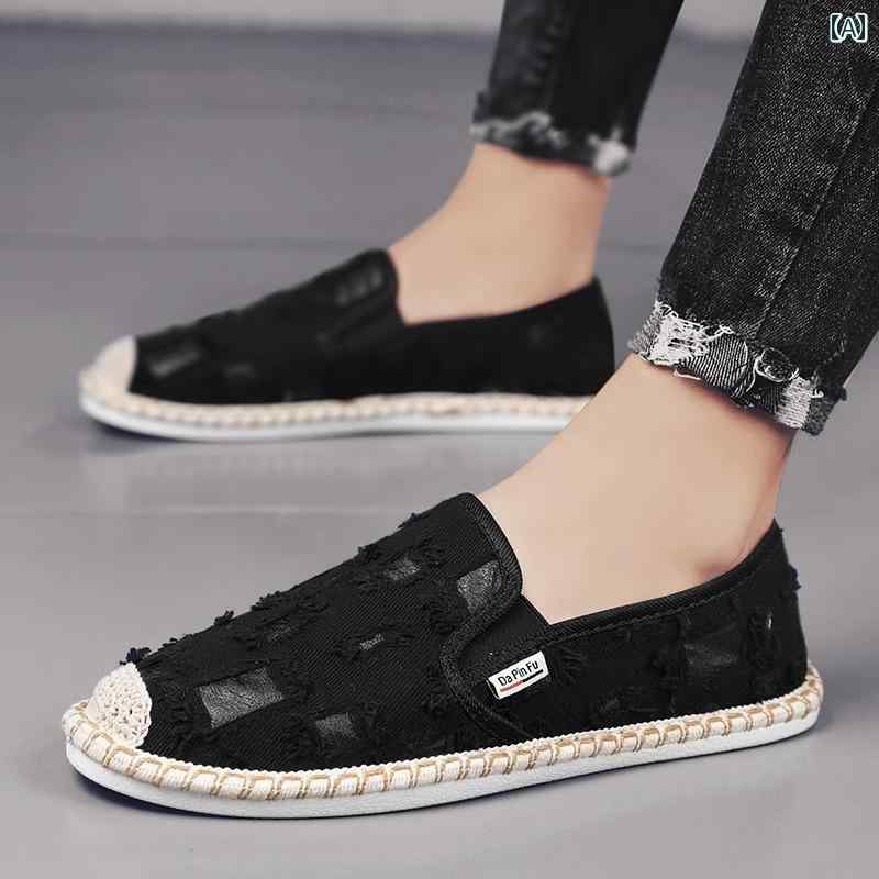 エスパドリーユ メンズ スリッポン カジュアル シューズ 歩きやすい かっこいい おしゃれ レジャー 靴 キャンバス 通気性 消臭 ルース 白 黒