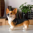 リアル 犬 フィギュア 子供 大人 男の子 女の子 メンズ レディース 模擬 樹脂 動物 彫刻 コーギー 装飾品 ホーム ブラック イエロー