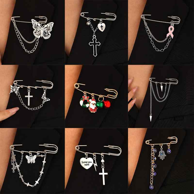 ラベルピン タックピン メンズ レディース チェーン ブローチ スーツ アクセサリー かわいい おしゃれ クリスマス ハート 蝶 十字架