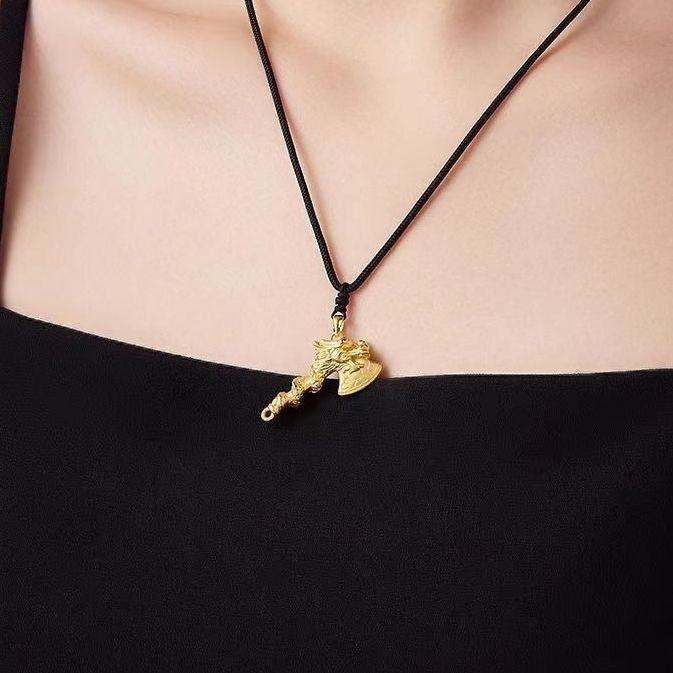 ネックレス メンズ レディース ジュエリー エスニック アクセサリー ペンダント キーホルダー 斧 アックス ロープ編み ギフト ゴールド