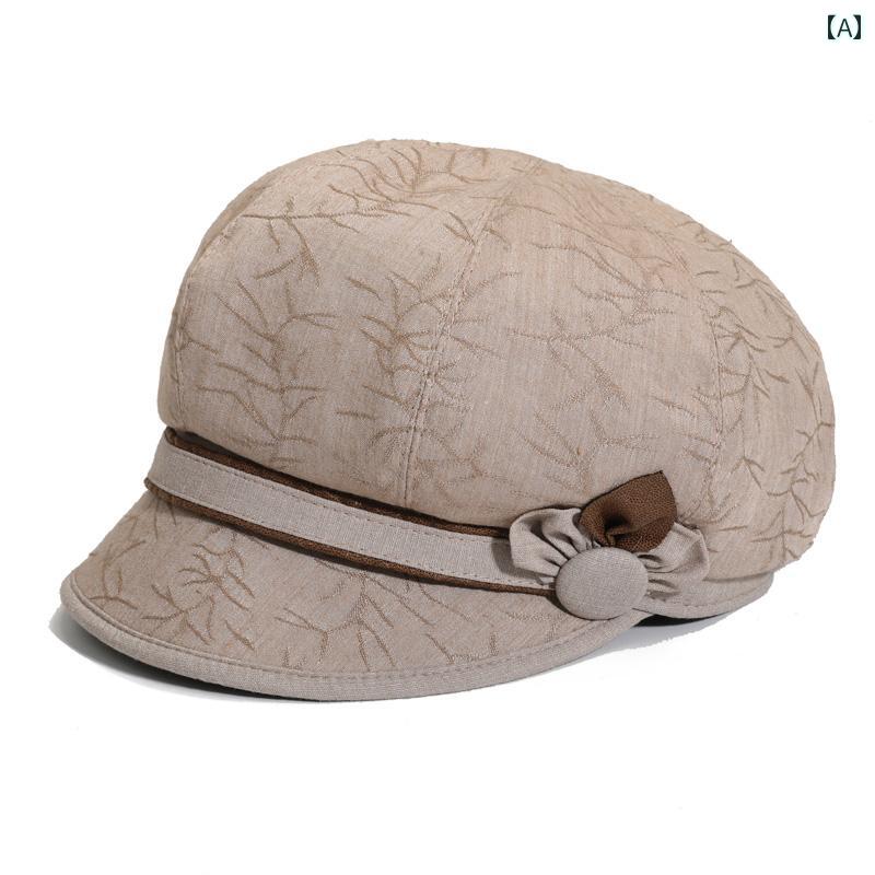 帽子 レディース 婦人 ミセス おばあちゃん 春秋 中高年 高齢者 薄手 布 キャメル グレー パープル キャスケット