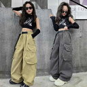 キッズ 女の子 ストリート ダンス セットアップ ジャズ パンツ ヒップホップ トップ クール 黒 グレー 衣装