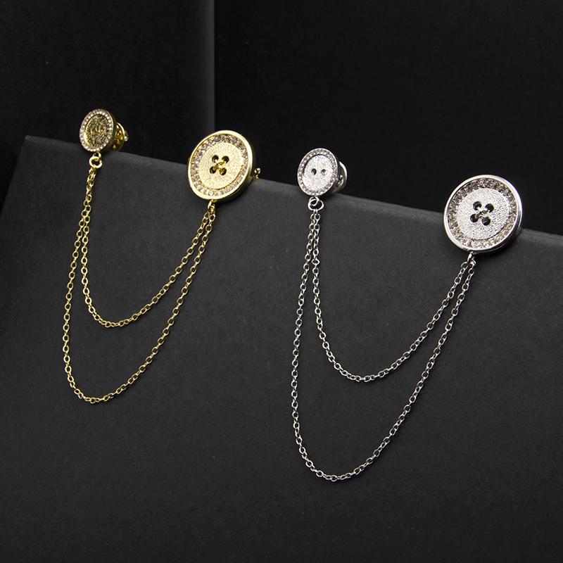 ラベルピン タックピン メンズ レディース チェーン ブローチ スーツ アクセサリー ボタン ゴールド シルバー