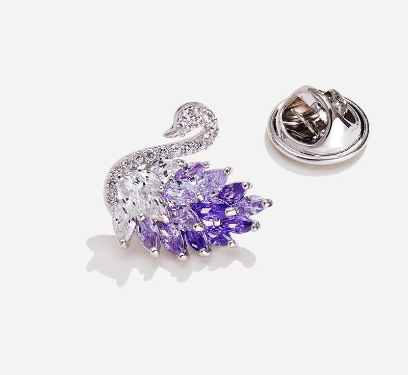 ラベルピン タックピン メンズ レディース チェーン ブローチ スーツ アクセサリー おしゃれ 白鳥 コサージュ ゴールド パープル レッド