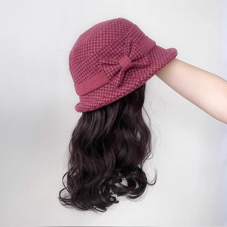 髪付き帽子 ハット レディース ウィッグ付き 帽子 かつら付き 一体型 秋冬 中高年 ショート 巻き髪 リ..