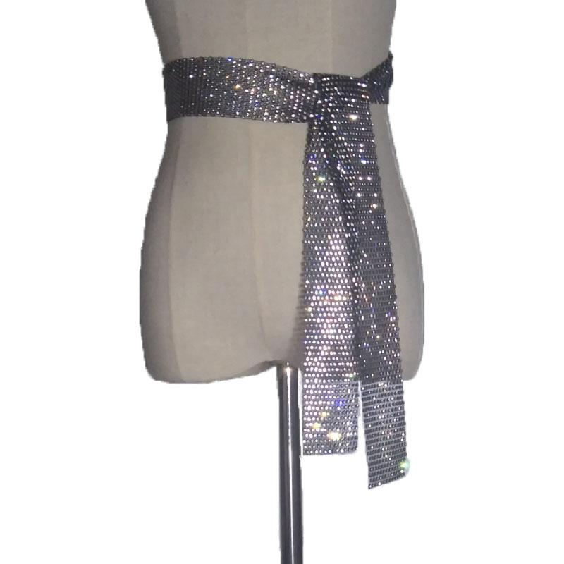 ベルト レディース おしゃれ キラキラ ラインストーン エレガント フラッシュ ストラップ スカート 装飾 結び目 ウエスト チェーン 社交 ダンス ブラック