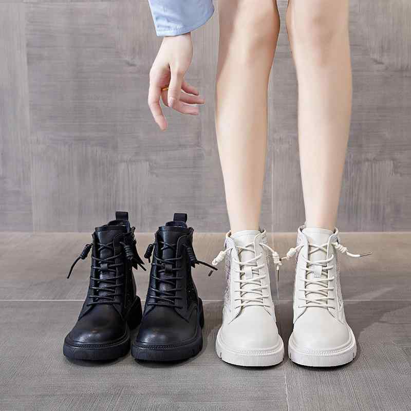 ショート ブーツ レディース 秋冬 レザー 革 ヒール ラウンドトゥ ツイード おしゃれ ファッション ベ..