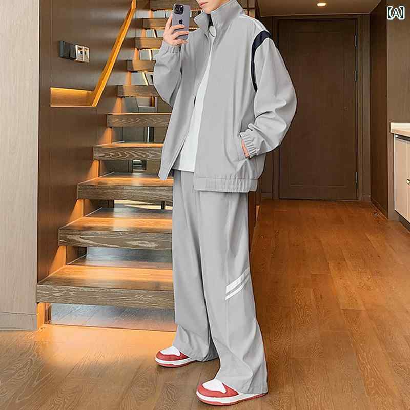 ジャージ 上下 メンズ ワークジャケット ジップアップ ゆったり カジュアル ファッション 春秋 グレー ブラック パープル