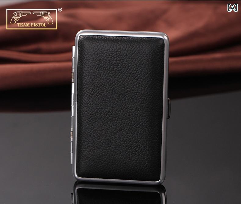 タバコケース おしゃれ かわいい レディース ポータブル シガレットケース 薄型 ブラックレザー 20パック ファイン シガレットホルダー 金属